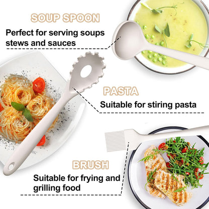 Silicone Kitchen Cooking Utensils Set, Umite Chef 22Pcs Heat Resistant Kitchen Utensils, Spatula, Spoon, Whisk, Dishwasher Safe Kitchen Utensil Gadgets Tools Set for Nonstick Cookware(Khaki)