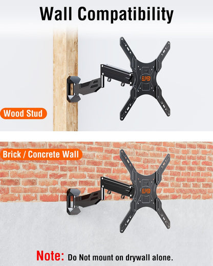 ELIVED Height Adjustable TV Wall Mount for Most 23-55 Inch tvs, Spring Arm Full Motion Swivel Tilt Articulating TV Mount Bracket, Max VESA 400x400mm, Support 11-66 lbs, YD1010