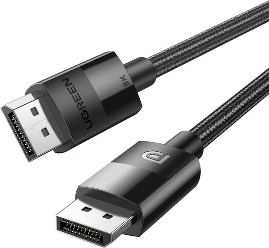 UGREEN VESA Certified DisplayPort 1.4 Cable, DP 8K@60Hz, 4K@144Hz, 1080P@240Hz, Support 32.4Gbps HDR, FreeSync G-Sync, Braided Cord for HDTVs, Gaming Monitors, PC Graphics (6ft)