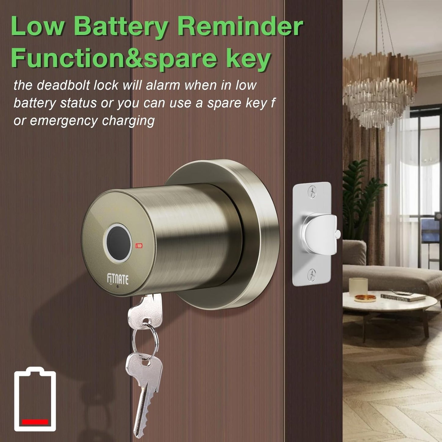 FITNATE Fingerprint Door Knob, Smart Biometric Door Lock with App Control, Keyless Entry Door Knob with Bluetooth Digital Code, Touch to Open Knob for Bedroom,Home,Hotel,Office, Black