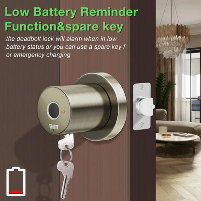 FITNATE Fingerprint Door Knob, Smart Biometric Door Lock with App Control, Keyless Entry Door Knob with Bluetooth Digital Code, Touch to Open Knob for Bedroom,Home,Hotel,Office, Black