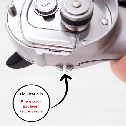 Starfrit Securimax Auto Can Opener - Patented Safe Edge Technology with Lid Lifter - Leaves No Sharp Edges on Lid & Can - Heavy Duty Non-Slip Knob