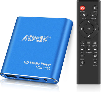 HDMI Media Player, Blue Mini 1080p Full-HD Ultra Digital Media Player for -MKV/RM- HDD USB Drives and SD Cards