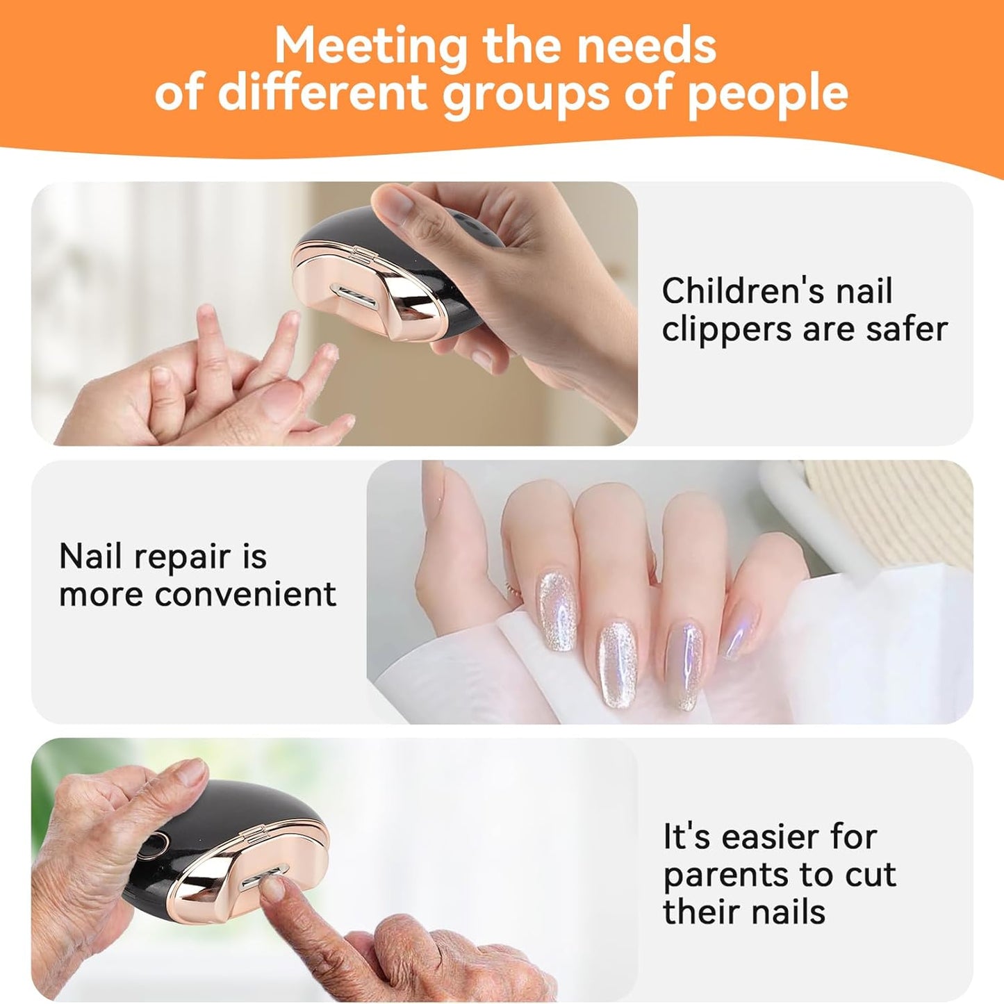 Electric Nail Clipper, Anti Splatter Rechargeable Automatic Nail Clipper Fingernail Clipper Nail Scissors Gift Fingernail Trimmer Fingernail Cutter for Children Seniors Adults