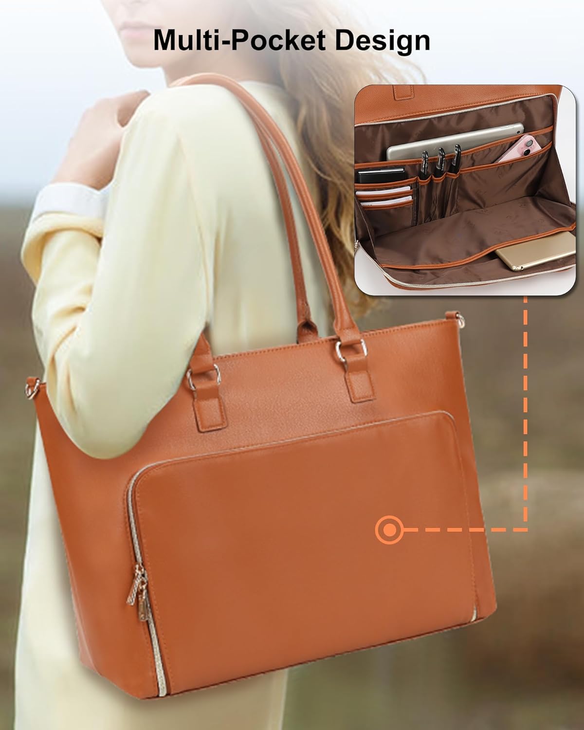Laptop Bag for Women 17.3 Inch Laptop Tote Bag Large Work Tote Bag Waterproof Work Bag Teacher Bag with USB Charging Port Computer Tote Bag Nylon Handbag Satchel Shoulder Bag(17.3 inch, Black) - PuriLite