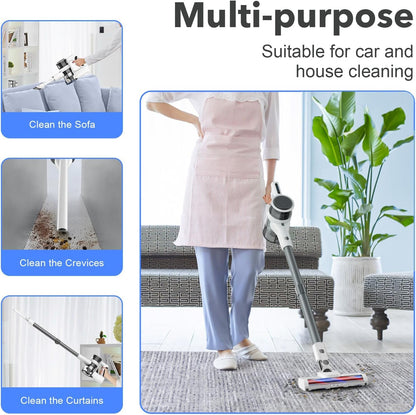 4‑in‑1 Multi‑Purpose Cordless Vacuum Cleaner, 80,000PRM Strong Suction, 2 Suction Settings, Up to 40 Mins Working Time, Washable Detachable Components (Linen White)