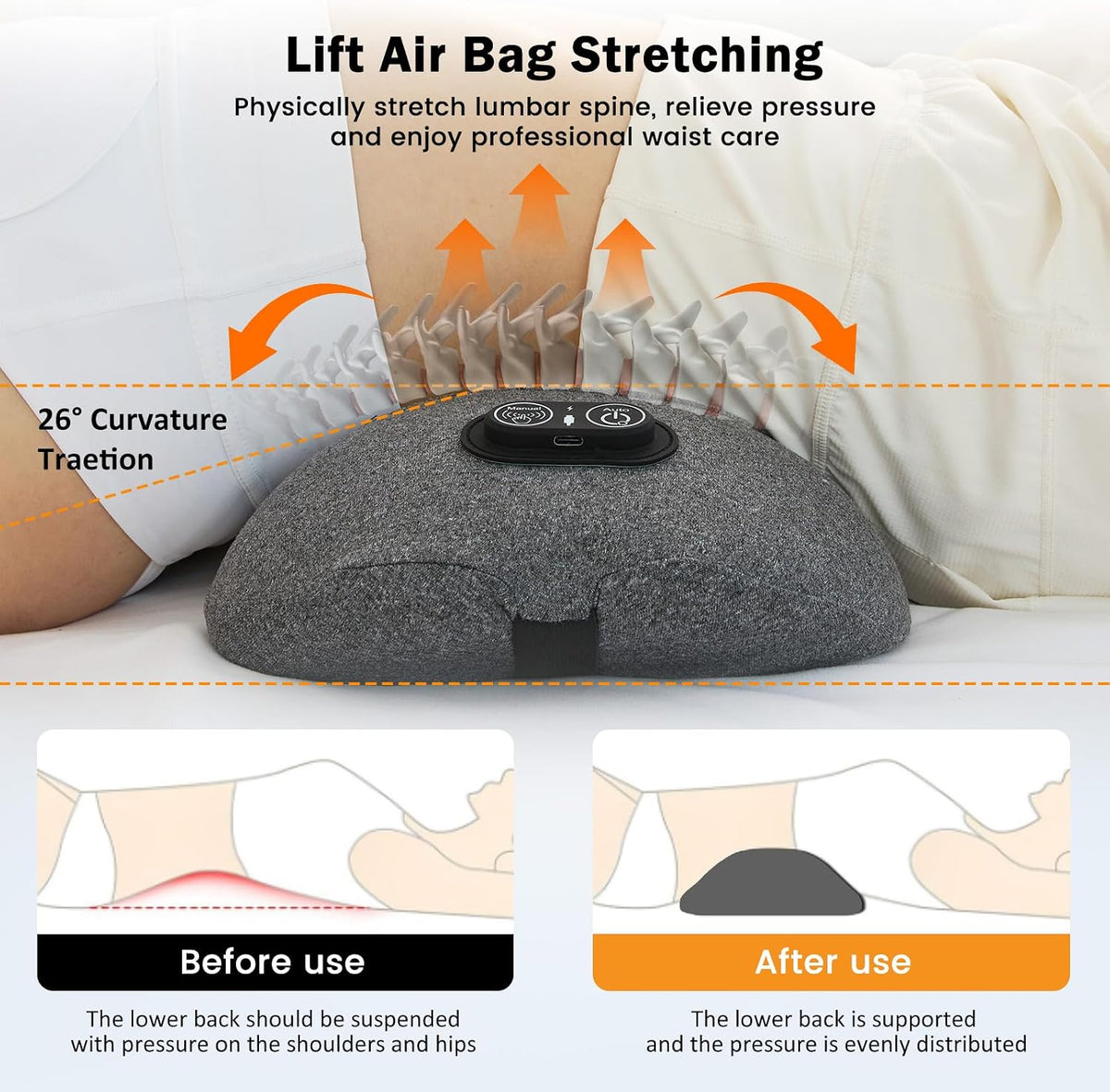 Cordless 3-in-1 Triple Fusion Back Massager with Heat, Vibration, Stretch