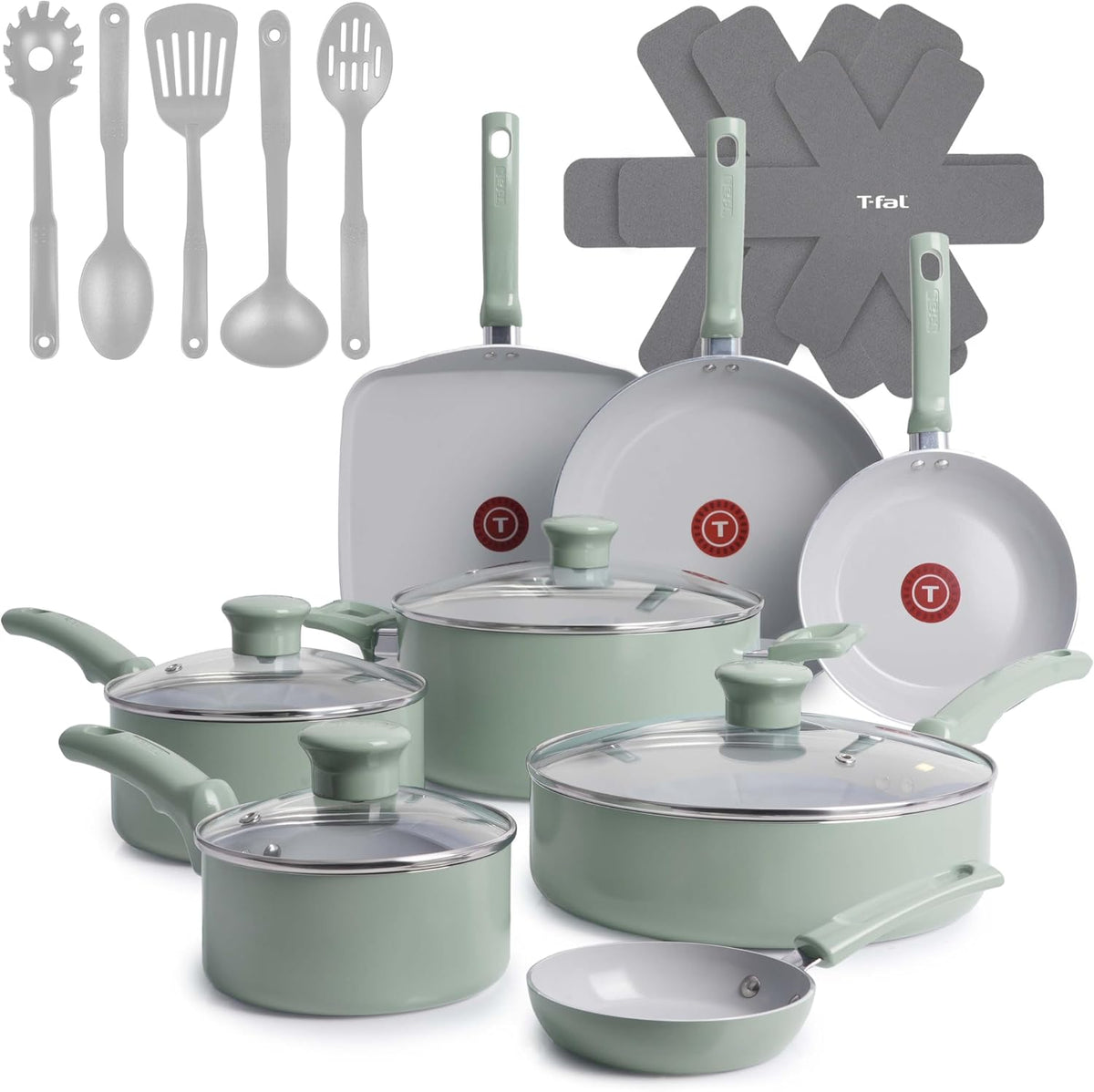 T-fal Refresh Ceramic Nonstick Cookware Set, 20-Piece, Pots and Pans Set