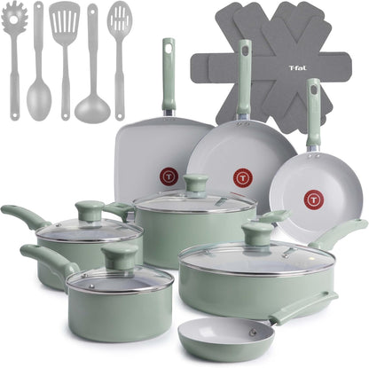T-fal Refresh Ceramic Nonstick Cookware Set, 20-Piece, Pots and Pans Set