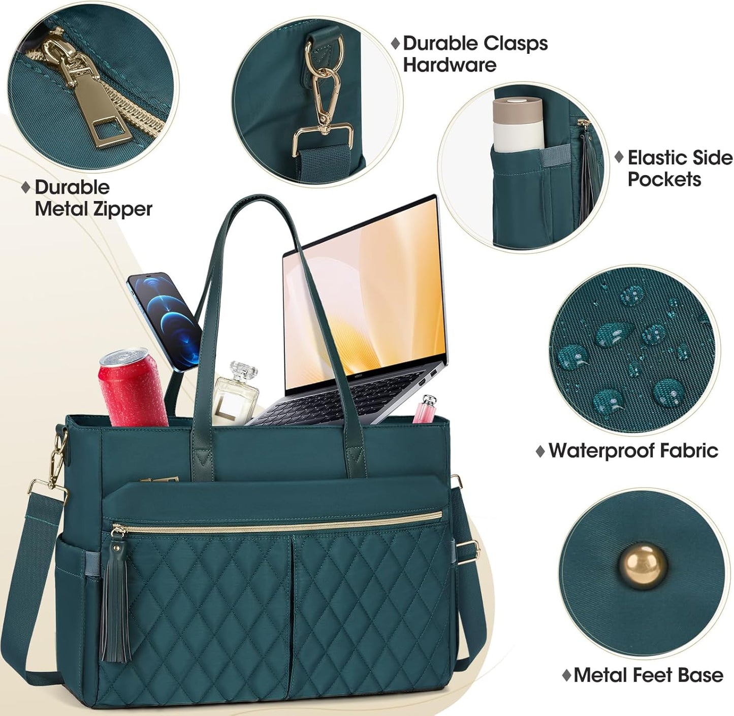 RAINSMORE Laptop Bag For Women 15.6 Inch Work Teacher Tote Bag Waterproof Nurse Bag Large Handbag Shoulder Travel Computer Messenger Bag Briefcase,Black - PuriLite