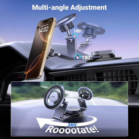 UGREEN Magsafe Phone Mount for Car 360° Rotation Magnetic Phone Holder Dashboard Cell Phone Holder Compatible for iPhone 16 15 14 13 12 Series and MagSafe Case - PuriLite