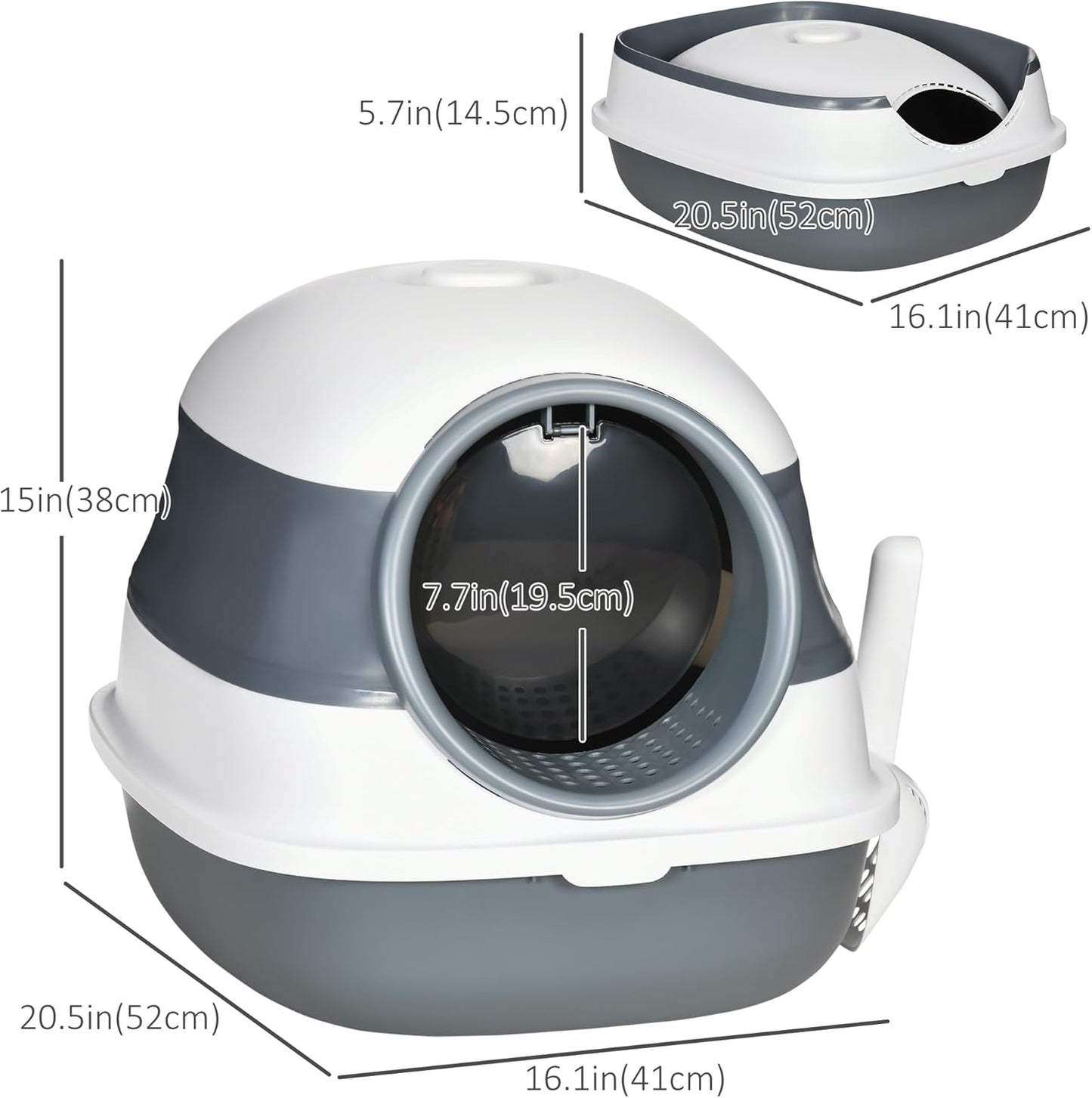 PawHut Foldable Large Cat Litter Box with Lid, Covered Kitten Litter Box w/Automatic Cat Litter-Proof Sides, Deodorization, Easy to Clean, White and Grey