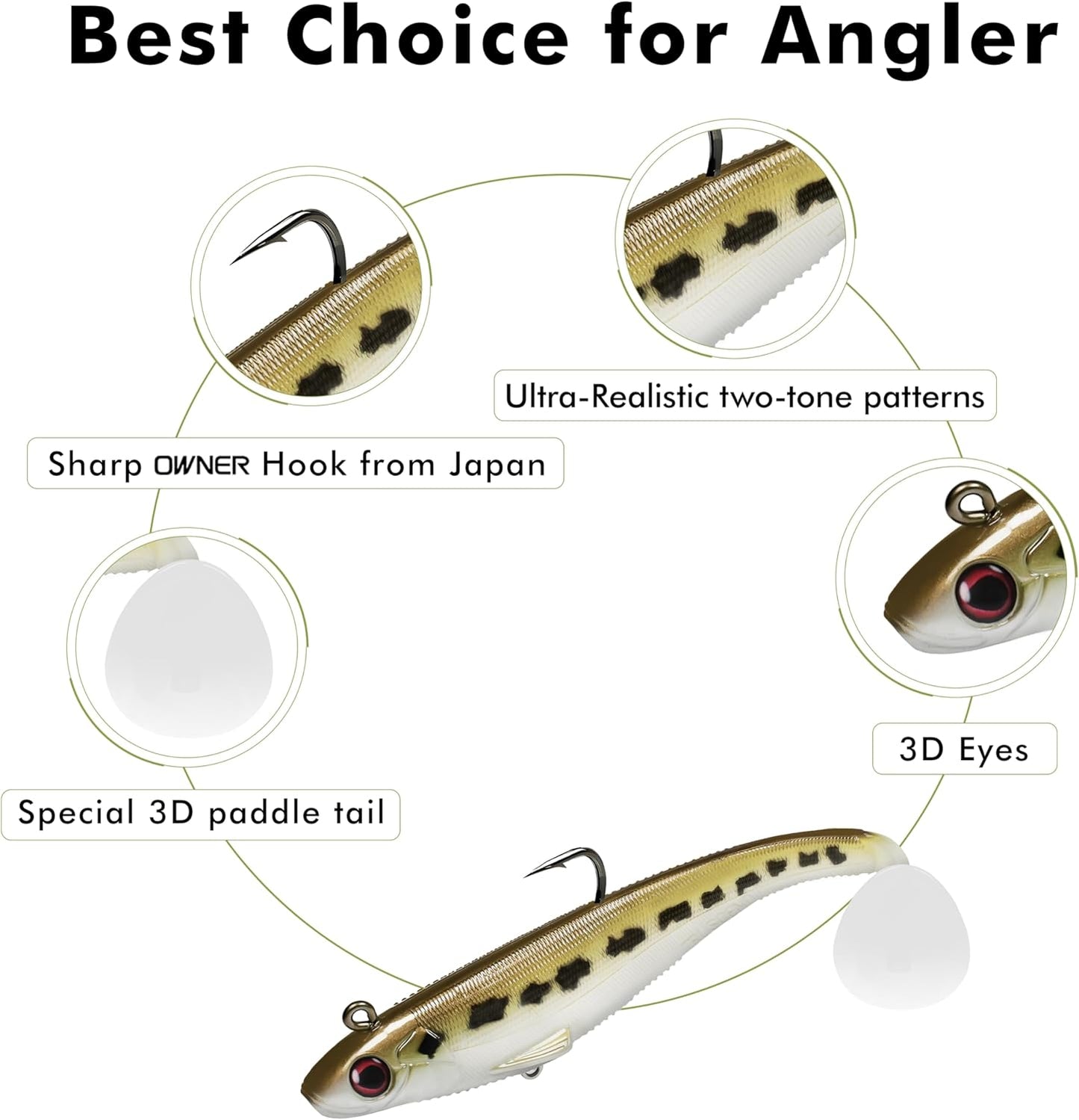 TRUSCEND Easy Catch Pre-Rigged Soft Lures, Unique Vibrating Swim Action and Trembly Sinking Move for More Bites, Amazing Soft Swimbait for Family Fishing, Fishing Lures for Bass Trout Crappie Walleye