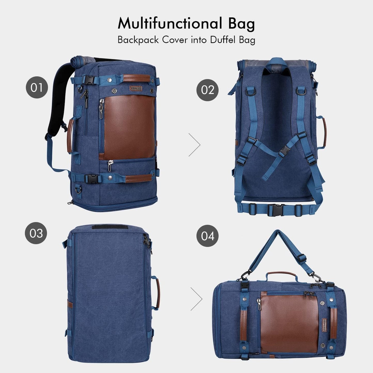 WITZMAN Travel Backpack for Men Women Carry on Luggage Backpack Canvas Rucksack Duffel bag with Shoe Compartment