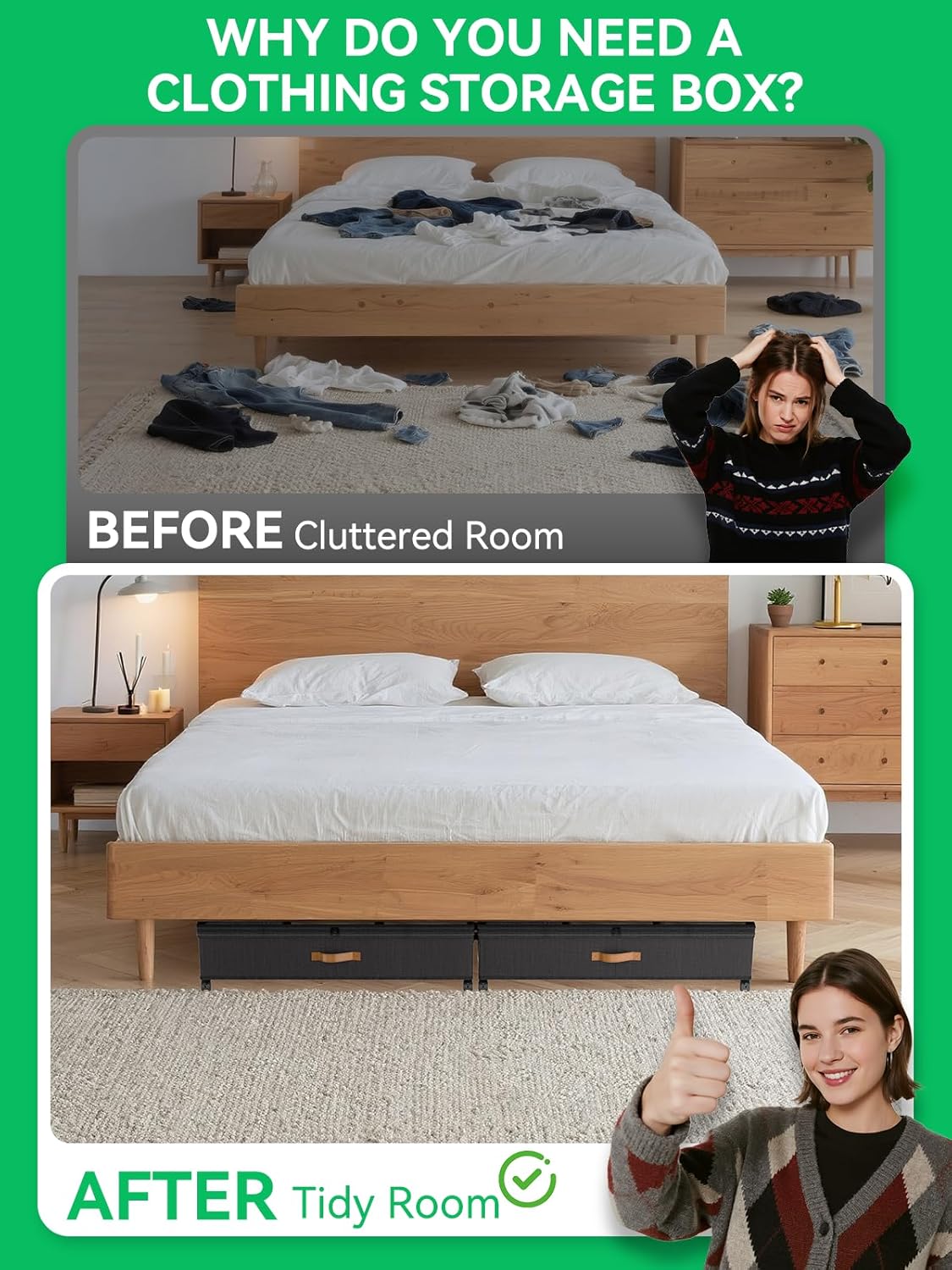 Under Bed Storage Bins | Foldable Clothes Organizer | Shoe Storage Container | Bedroom Furniture Storage | Rolling Under Bed Storage - PuriLite