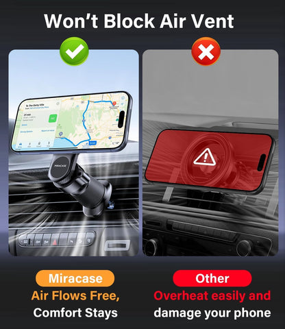 Miracase for MagSafe Car Mount【Won’t Block Vent &20 Strongest Magnets】 Magnetic Phone Holder for Car Phone Holder Mount Dash for Car Accessories for Women Men