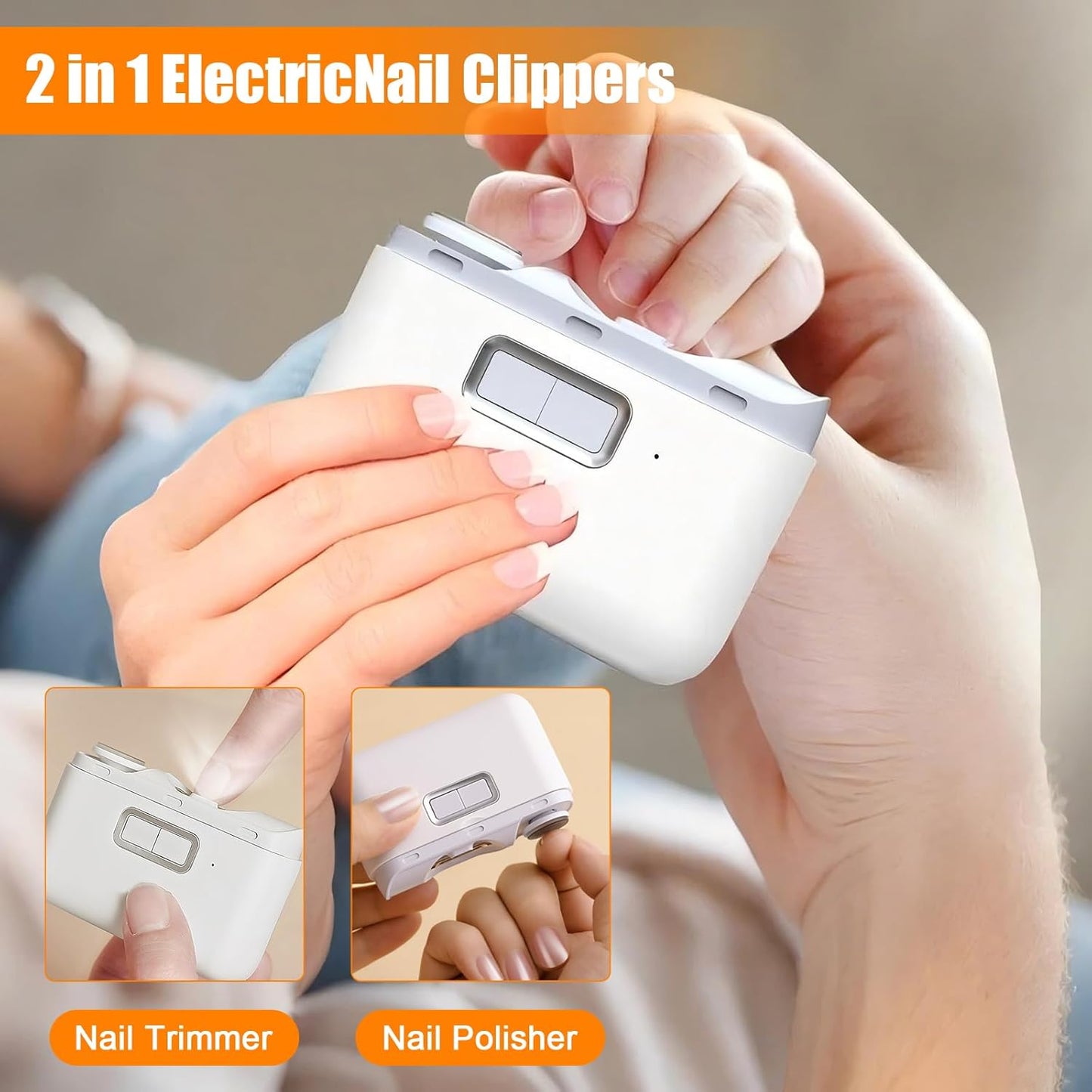 Electric Automatic Nail Clipper, 2 in 1 Fingernail Cutter & Polisher with LED Light, 2 Speeds Rechargeable Nail Trimmer with Nail Scraps Storage for Baby, Kids, Girls, Boys & Adults