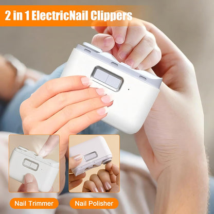Electric Automatic Nail Clipper, 2 in 1 Fingernail Cutter & Polisher with LED Light, 2 Speeds Rechargeable Nail Trimmer with Nail Scraps Storage for Baby, Kids, Girls, Boys & Adults