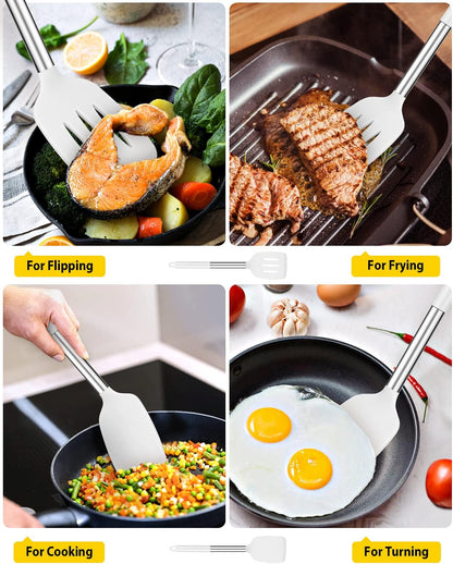 Pack of 2 Silicone Slotted Spatula,Non Stick Solid Kitchen Turner, High Heat Resistant BPA Free Cooking Utensils for Fish, Eggs, Pancakes（Black
