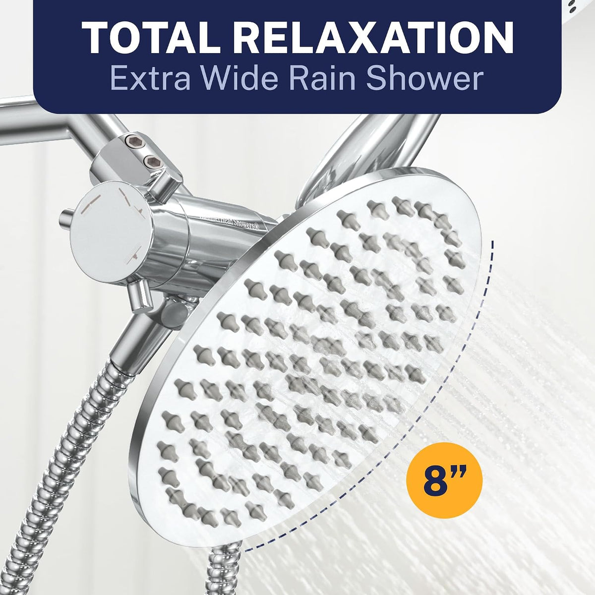 HammerHead Showers Dual Shower Head Combo, 8-Inch Rainfall & 3-Flow Handheld, Chrome, 2.5 GPM