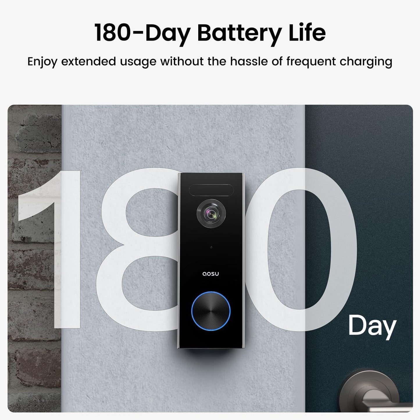 AOSU Doorbell Camera Wireless Outdoor, Battery-Powered Video Doorbell with Chime, 2K Resolution, Save Locally or to The Cloud, 2.4GHz WiFi, 180-Day Battery Life, Work with Alexa & Google Assistant