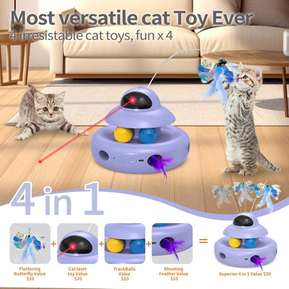 MOHAYA Interactive Cat Toys for Indoor Cats,4-in-1 Automatic Kitten Toy,Motion Activated Electronic Fluttering Butterfly,Track Balls, Moving Feather Toys for All Breeds,USB Rechargeable