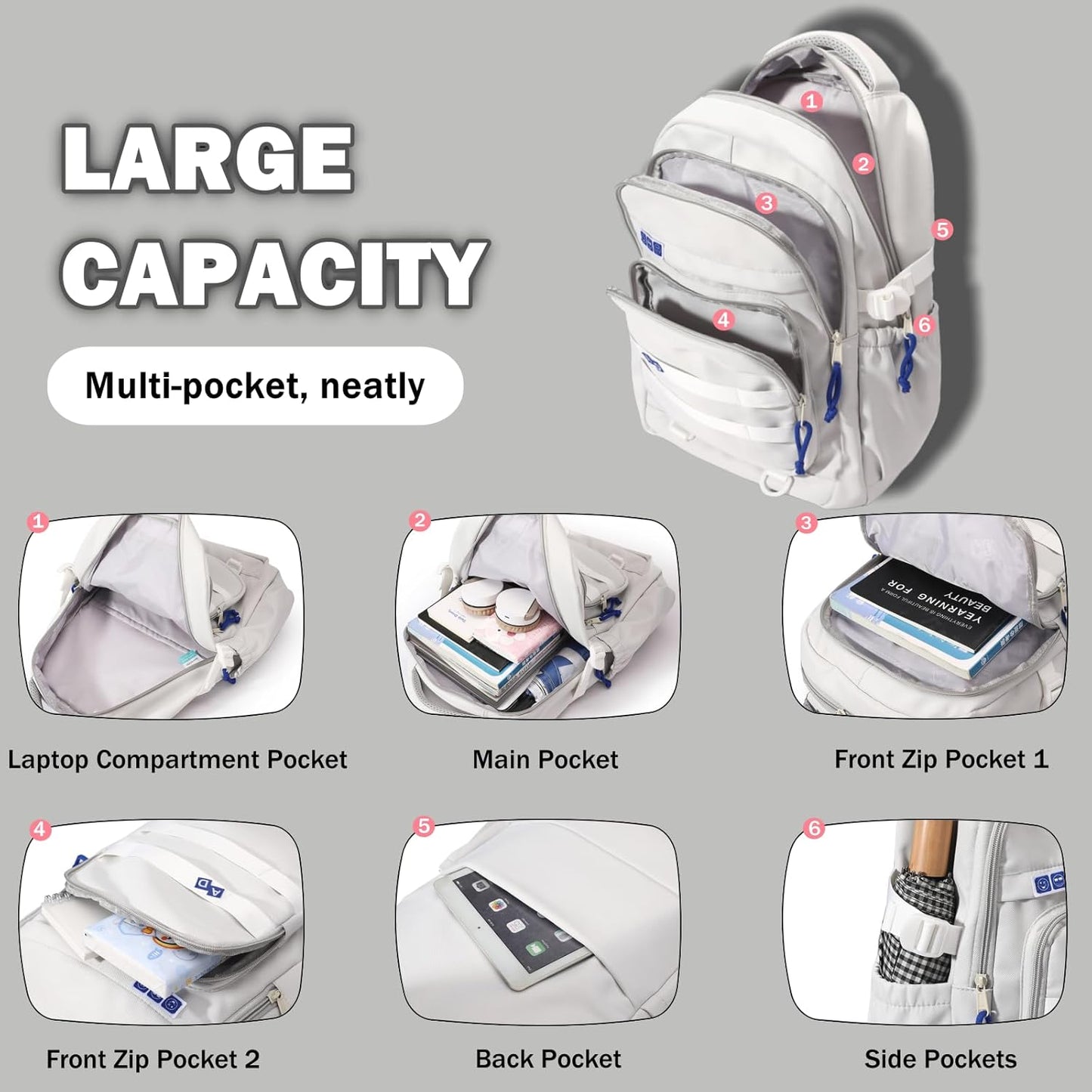 Armbq Kids Backpack for Girls Aesthetic School Backpack for Teen Girls Elementary Middle School Bookbag