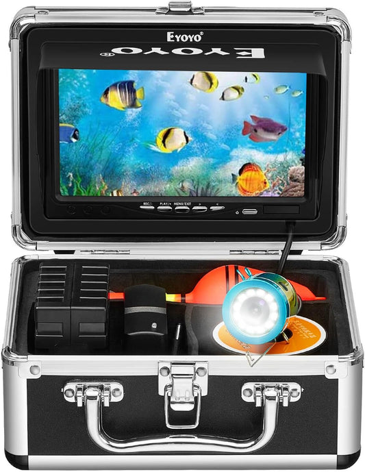 Eyoyo Underwater Fishing Camera Video Fish Finder Sea/River/Ice Fishing Camera 1000TVL 7" Monitor w/ 12 White Lights 15m Cable