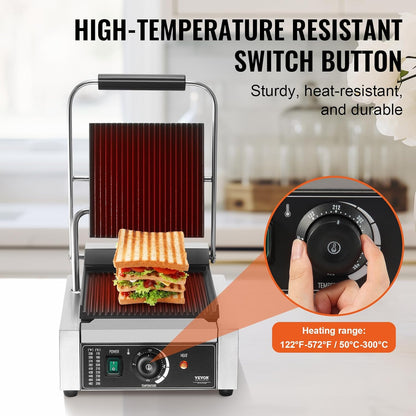 VEVOR 7 IN 1 Electric Contact Grill,1800W Indoor Panini Press Griddle,Stainless Steel Teppanyaki Grill with Nonstick&Removable Iron Plate, 0-446℉ Adjustable Temp Control,LCD Display,110V