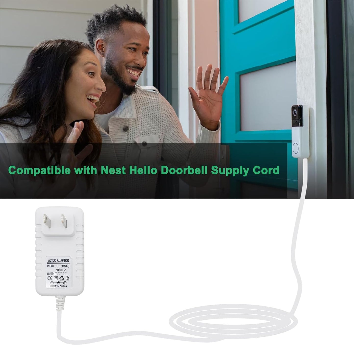 C Wire Adapter for Amazon Smart Thermostat, Fit for Honeywell Nest, Ring/Wyze Video Doorbell, 24V Transformer Power Supply Cord 26 FT, with Nail Clips