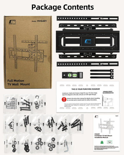 HOME VISION Full Motion TV Wall Mount for Most 26-70 Inch TVs Up to 132 LBS, Max VESA 400x400mm, Wall Mount TV Bracket with Swivel Extension Articulating Tilting Level, TV Mount Fit 12" 16" Wood Studs