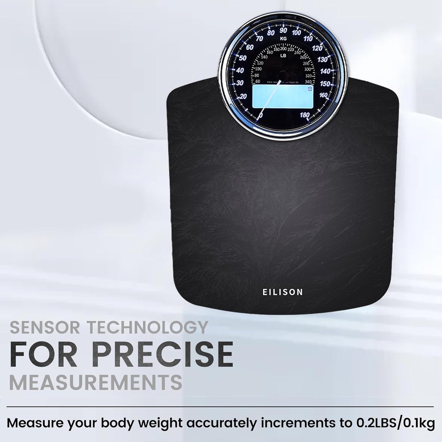 EILISON Highly Advance 2-in-1 Digital & Analog Weighing Scale for Body Weight-400lbs, 4 High Precison GX Sensor Accurate, Thick Tempered Glass, Extra Large Display (White)