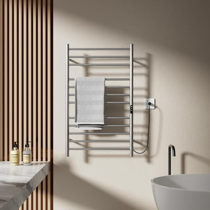 POPFLY Heated Towel Rack, Wall Mounted Electric Hot Towel Warmer, 4-Bar 304 Stainless Steel Small Heated Towel Warmer Rack for Bathroom with Timer and Temperature Control, Brushed