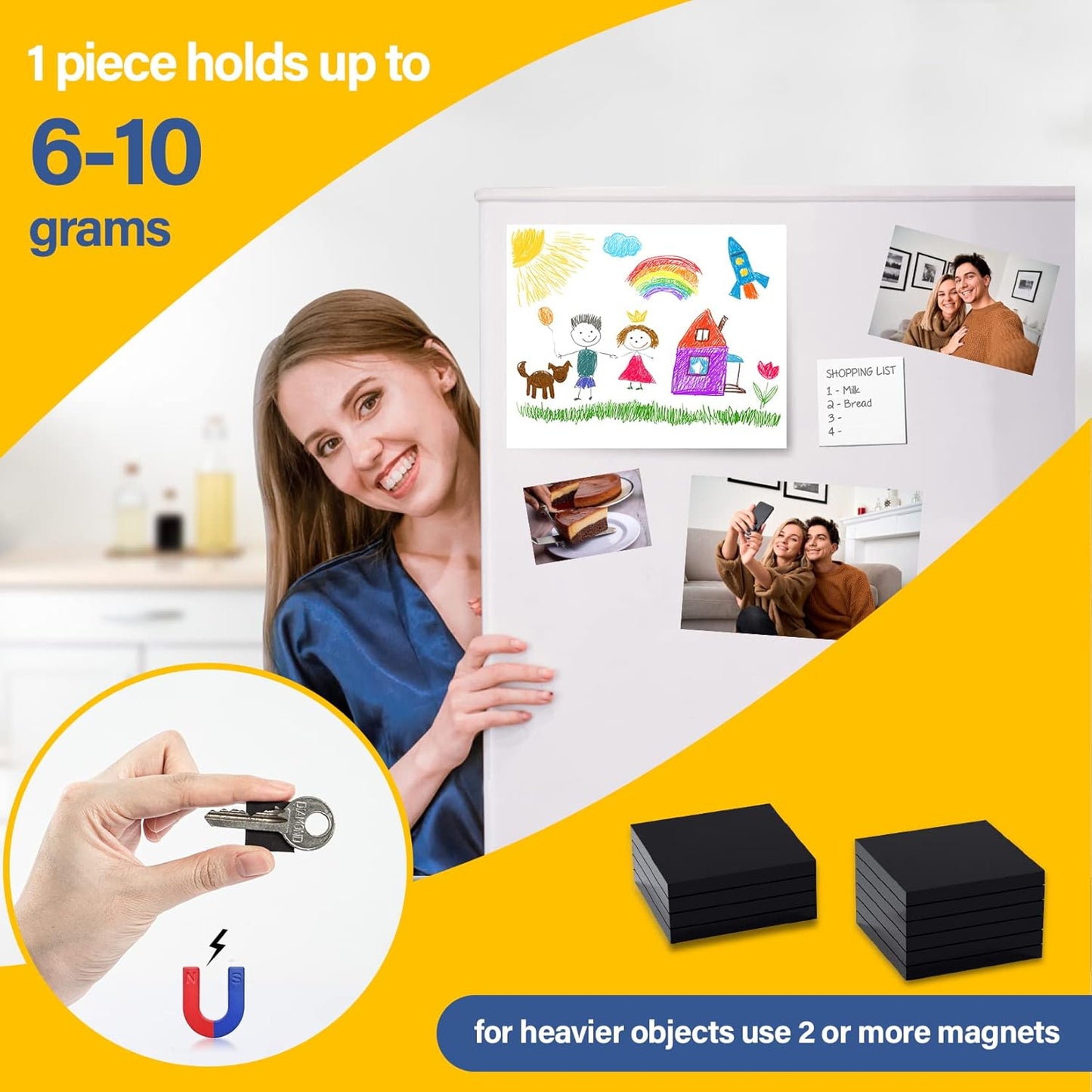 110Pcs Square Magnets Magnetic Tape Strip - Magnet Sheets Magnets with Adhesive Backing Magnet on One Side Self Adhesive on The Other Side for Fridge Organisation,Art Project,Classroom