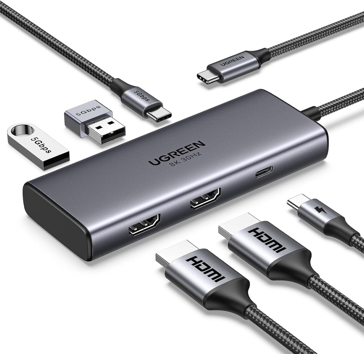UGREEN Revodok USB C Docking Station Dual 4K@60Hz HDMI, 6-in-1 USB C Hub Dual Monitor with 4K@60Hz HDMI, PD Charging, USB C and 2 USB A 3.0 Data Port for HP, ASUS, ThinkPad and More