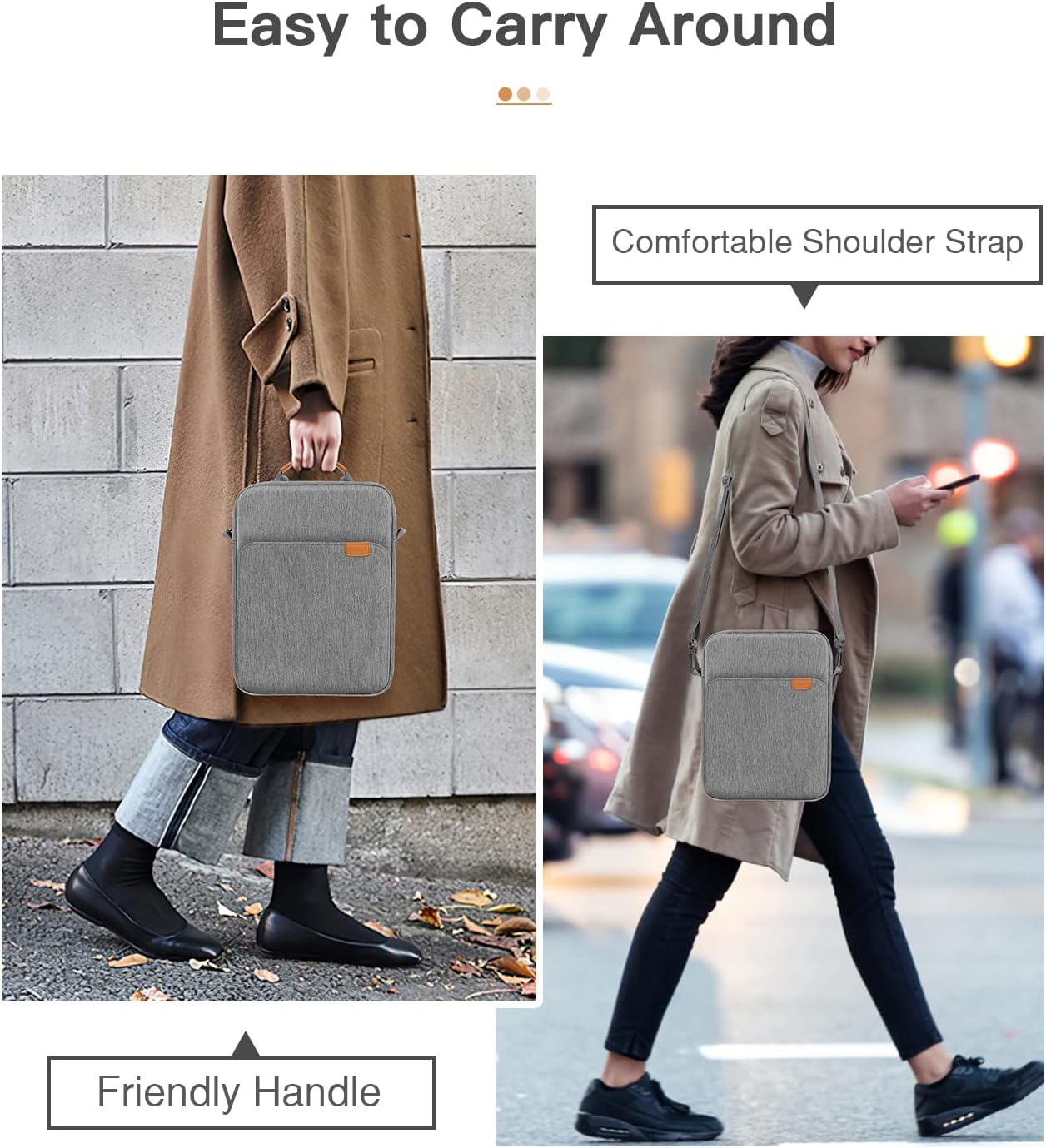 MoKo 13.3-14 Inch Laptop Sleeve Bag Fits MacBook Pro M3/M2 14" 2023, MacBook Pro 13" M2, New MacBook Air 13.6" M3/M2 2024/2022,Tab S8 Ultra 14.6",Handle Carrying Case with Shoulder Strap, Black & Gray - PuriLite