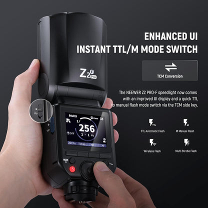 NEEWER Z2PRO-C 2.4G TTL Round Head Flash Speedlite Compatible with Canon, Wireless Compatible with Godox, Upgraded UI, 76Ws 1/8000s HSS, TTL/M TCM Switch, 7.2V/3000mAh Battery, 600 Full Power Flash