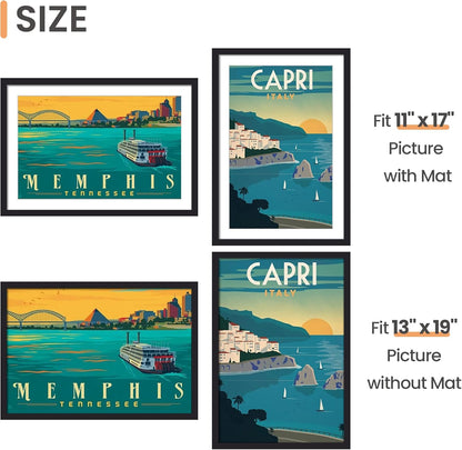 upsimples 11x14 Picture Frame, Display Pictures 8x10 with Mat or 11x14 Without Mat, Wall Hanging Photo Frames, Black