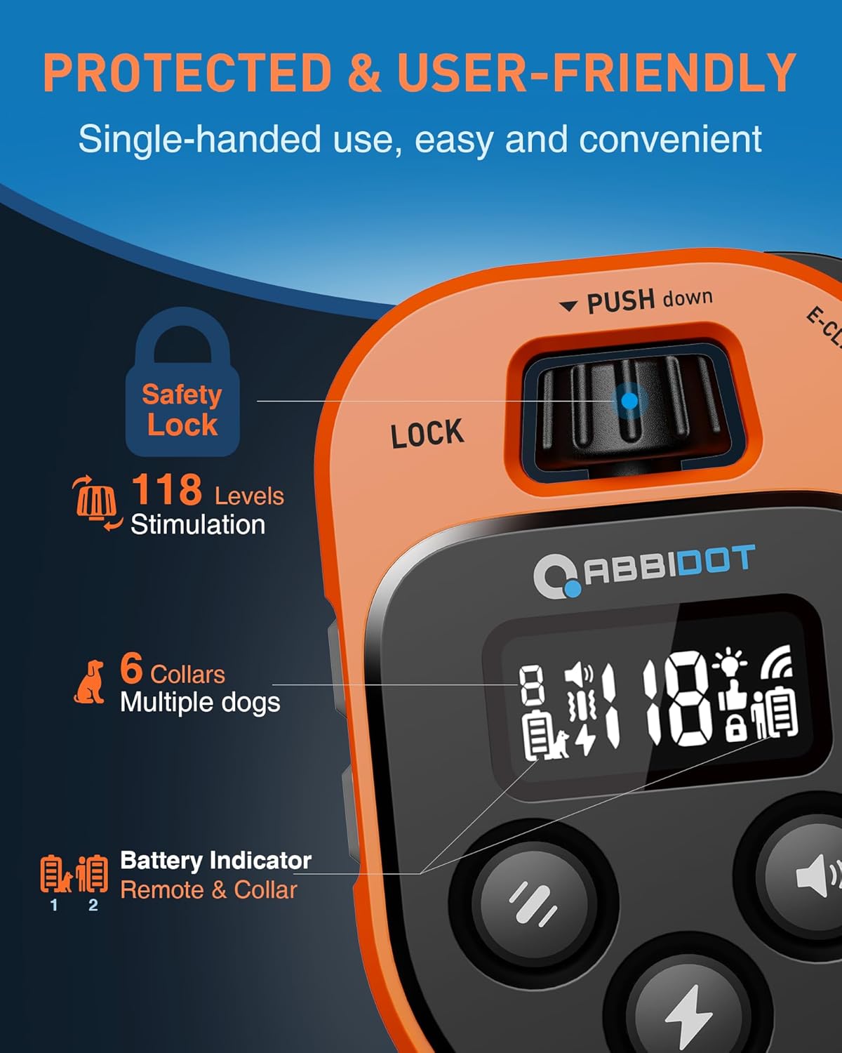 ABBIDOT Shock Collar - 4500ft Dog Training Collar, 178 Levels Dog Shock Collar, E-clicker, Waterproof Remote & Collar, Night Light E Collar for Small Medium Large Dogs (Black, 1 Collar)