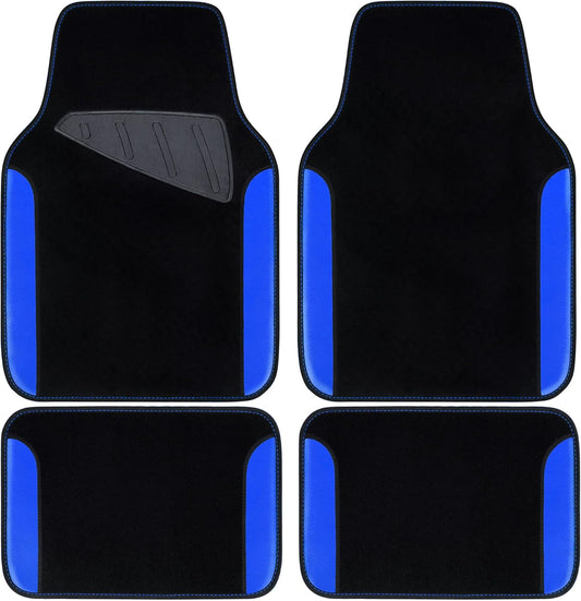 CAR PASS Rainbow Waterproof Universal Fit Faux Leather Car Carpet- Anti-Slip Nibbed Backing Floor Mats for SUV, Vans, Sedans, Trucks, Automotive Set of 4pcs (Black with Blue)