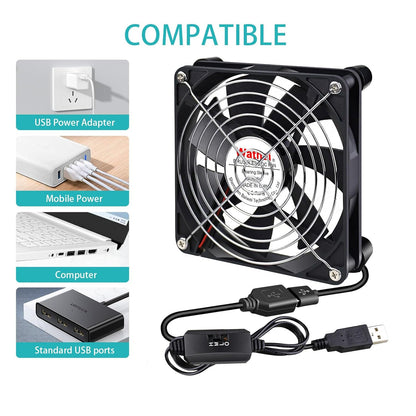 Wathai High Airflow Router Cooling Fan for Computer Cooler TV Small Box DC 5V USB Power 120mm 240mm Fan with Multi Speed Controller