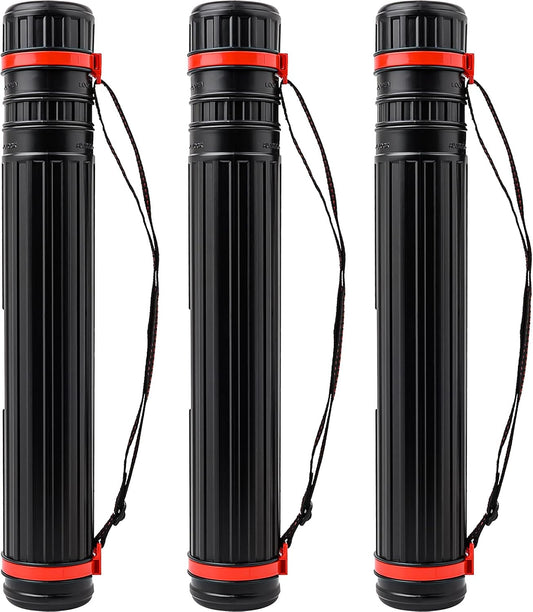 3PCS Drawing Tube Blueprint Case, Expand from 17.5" to 28”, Poster Tubes with Shoulder Strap Telescoping Art Tube Plastic Black Storage Tube, Waterproof and Light Resistant (3PCS)