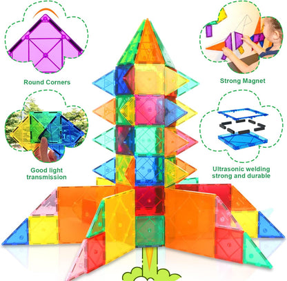 Magnetic Tiles Building Blocks 102pcs Advanced Set STEM Toys for 3+ Year Old Boys and Girls Montessori Toys Toddler Kids Activities Games Christmas New Year Gifts Classroom Must Haves School Supplies