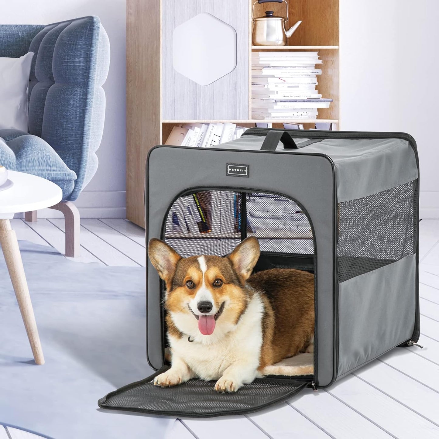 PETSFIT Soft Sided Dog Crate, Travel Dog Crate - 19 Inch Lightweight, Roomy, Easy to Set Up, Sturdy Portable Dog Kennel with Thick Mat, Navy Blue