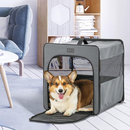 PETSFIT Soft Sided Dog Crate, Travel Dog Crate - 19 Inch Lightweight, Roomy, Easy to Set Up, Sturdy Portable Dog Kennel with Thick Mat, Navy Blue