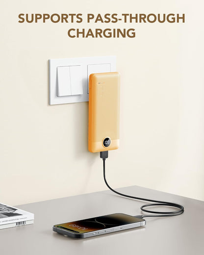 Portable Charger for iPhone, 10000mAh Power Bank with Built-in Cables & AC Wall Plug, USB C Phone Charger 5 Output External Battery Pack Compatible with iPhone Samsung Google Pixel Android -White