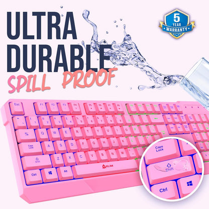 KLIM  Chroma Wireless Gaming Keyboard RGB New - Long-Lasting Rechargeable Battery - Quick and Quiet Typing - Water Resistant Backlit Wireless Keyboard for PC PS5 PS4 Mac - Black