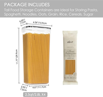 Vtopmart Extra Large Tall Airtight Food Storage Containers, 4 Pieces 6.5L Plastic Kitchen Pantry Storage Containers for Spaghetti, Flour and Baking Supplies - Include 24 Labels, Black