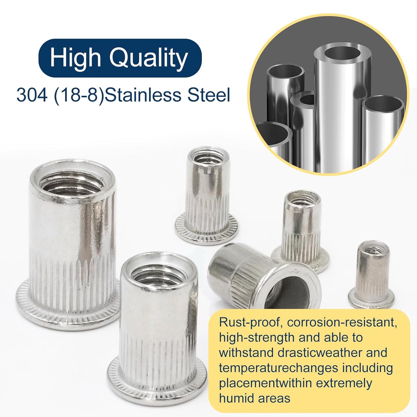 Vifmy Metric & SAE Rivet Nut Assortment Kit(420 Pcs),m3 m4 m5 m6 m8 m10 m12#6-32#8-32#10-24 1/4"-20 5/16"-18 3/8"-16 UNC Flat Head Rivnut Set,Zinc Plated Finish Carbon Steel Nutsert