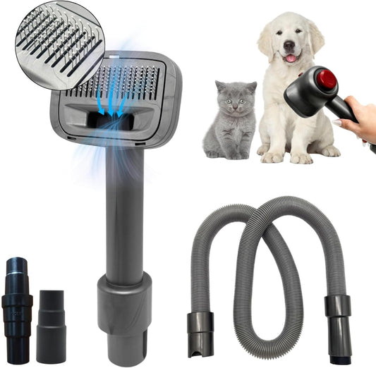 Pet Hair Grooming Brush Vacuum Attachment for Dogs, Cats with Vacuum Extension Hose up to 3.5M – Compatible with Miele, Shark Rocket HV322, HV301, HV371, Rotator NV501, Navigator NV350 Series & More